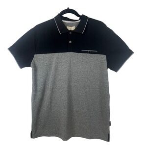 Scott James England Polo Shirt Mens Large Black Gray Short Sleeve